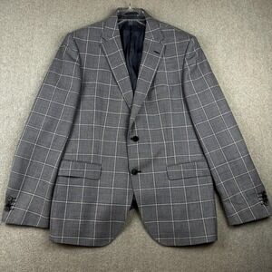 BOSS Hugo Boss Blazer Mens 44R Gray Windowpane Virgin Wool Sport Coat Jacket